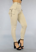Lange Beige Aansluitende Cargo Broek