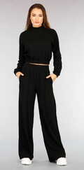 Zwart Comfy Huispak met Wijde Pijpen Broek