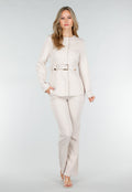 Crèmekleurige Two-Piece Set met Tailleceintuur en Rechte Broek