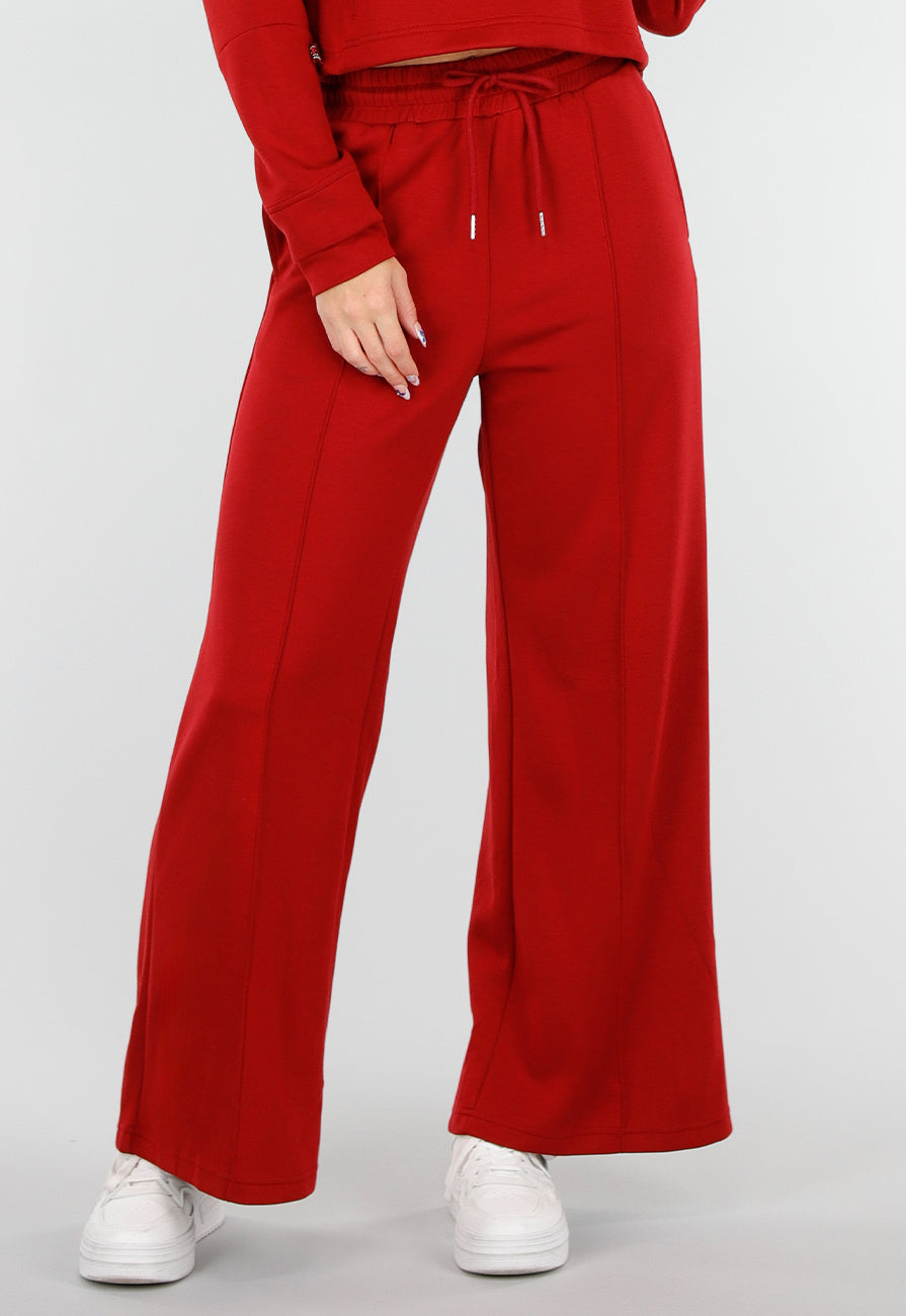 Bordeauxrode Broek met Wijde Pijpen en Elastische Taille