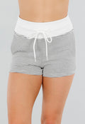 Witte High Waist Joggingshort met Stretch en Zwarte Strepen