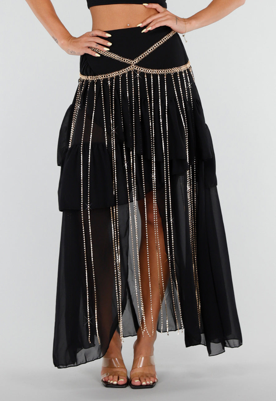 NEW120826 Goudkleurige Tailleketting met Strass en Lange Hangers