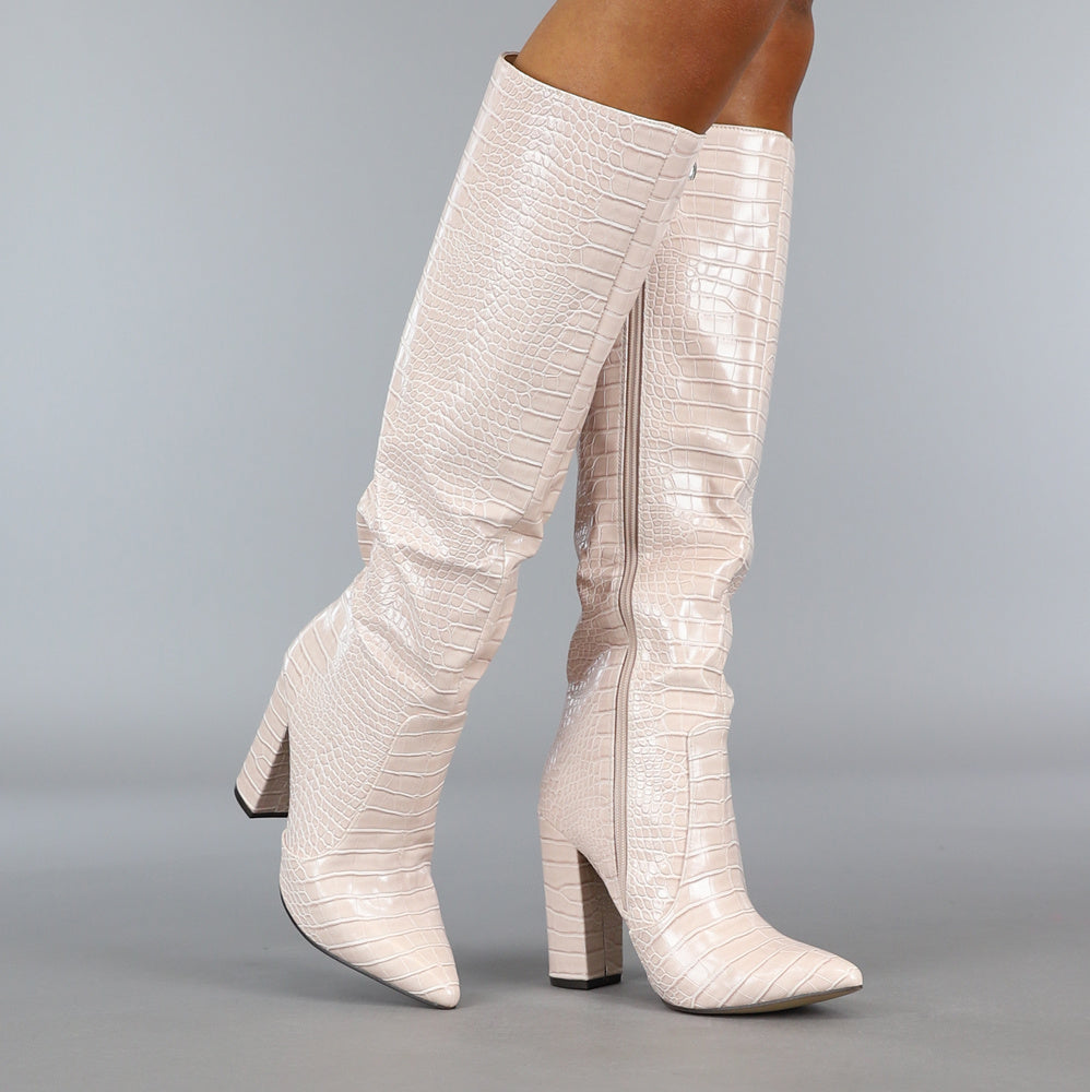 Roze Croco Laars met Spitse Neus