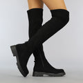 Zwarte Suède-Look Overknee Laarzen met Grove Zool