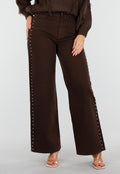 Donkerbruine High Waist Wide Leg Jeans met Zilveren Studs