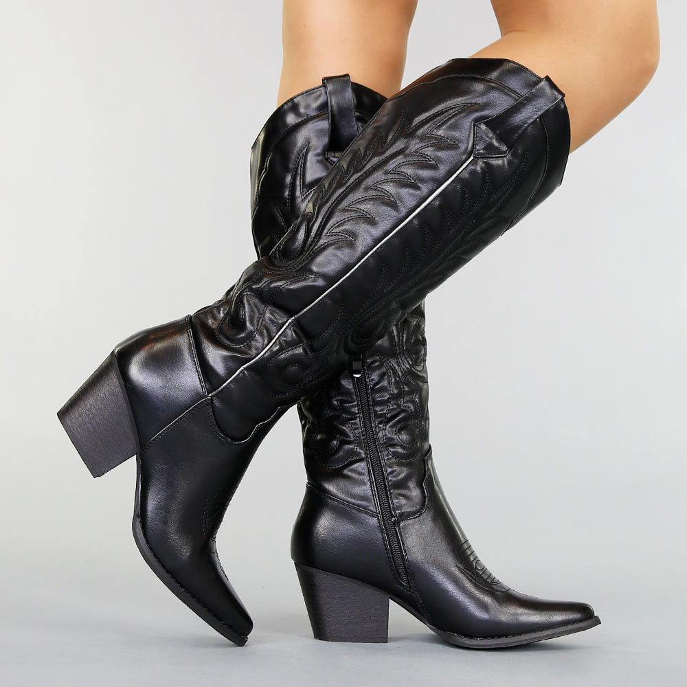 Hoge Zwarte Cowboylaarzen met Stiksels