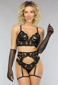 Zwarte Kanten Lingerie Set met Handschoenen