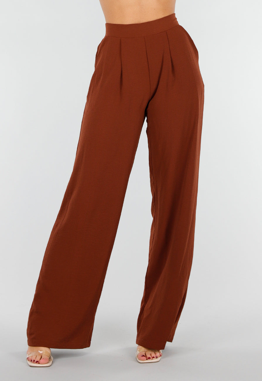 Terracotta Linnenlook Broek met Hoge Taille