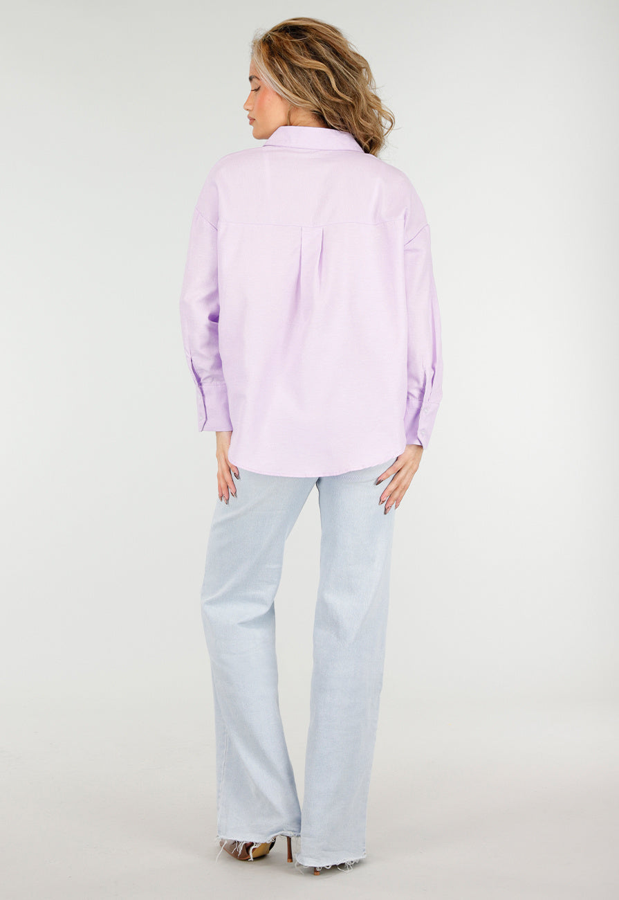 Lila Katoenen Blouse met Knoopsluiting