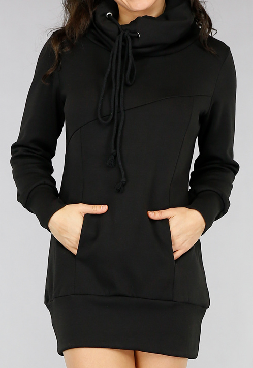 Comfy Zwarte Hoodie Dress met Col