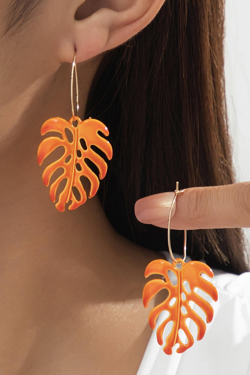 Gouden Oorbellen met Oranje Blad Hanger