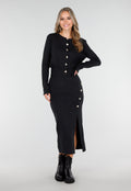 Zwarte Knitted Set met Midi Rok met Split