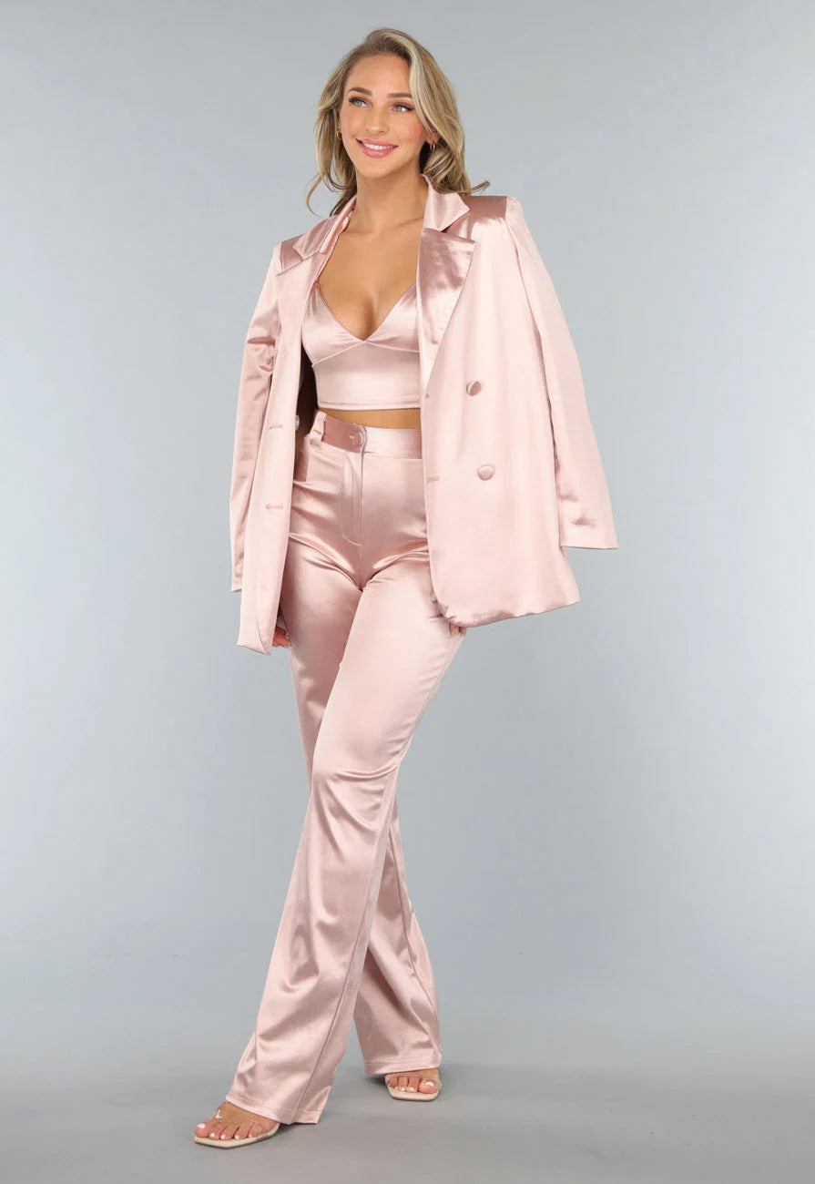Satin Blazer Pak Luxe Roze 3-Delig