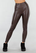 Bruine Leatherlook High Waist Stretch Legging