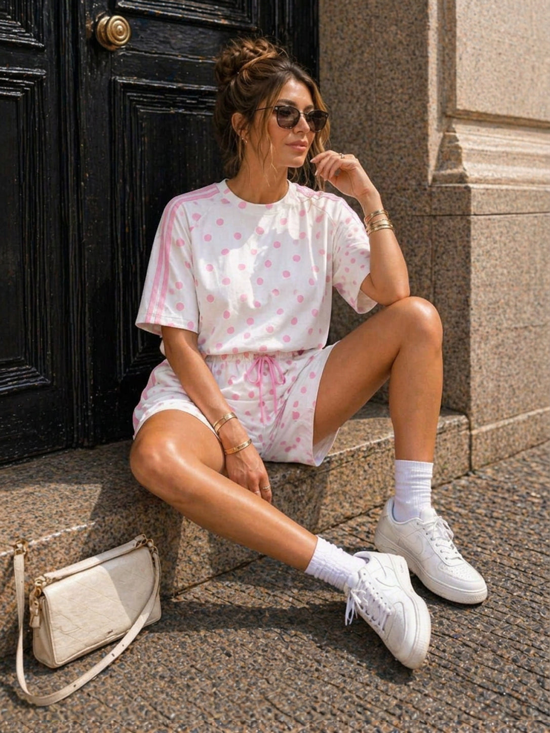 Witte Polkadot Two Piece Set met T-Shirt en Shorts