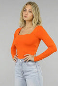 Oranje Longsleeve Top met Vierkante Hals