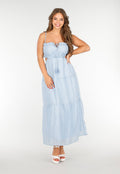 Lichtblauwe Maxi Jurk met Spaghettibandjes en Rimpeldetails
