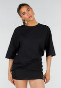 Zwart Oversized T-shirt met Korte Mouwen en Roze Backprint