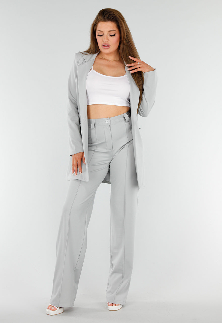 Lichtgrijze Halflange Stretch Blazer