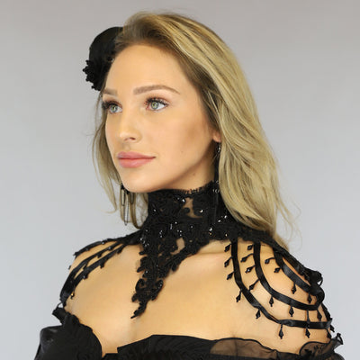 Zwarte Victorian Kraag met Kraaltjes