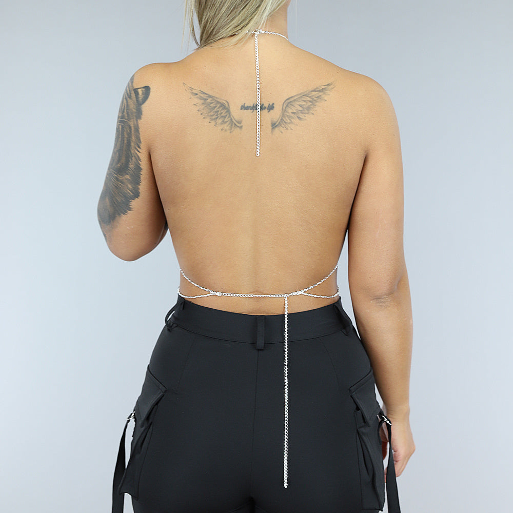Zilveren Sexy Neck Bodychain met Diamantjes