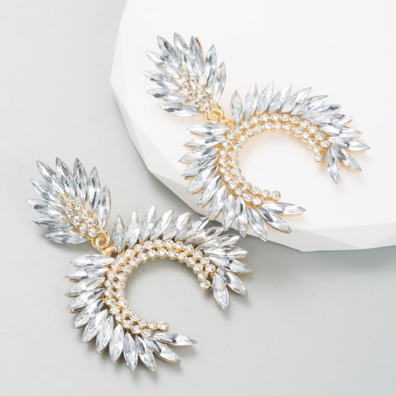 Grote Strass Statement Oorbellen Wit
