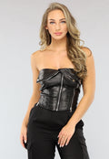 Zwarte Lederlook Bandeau Top met Ritsjes