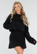 Zwarte Gebreide 2-Piece Set met Trui en Rok