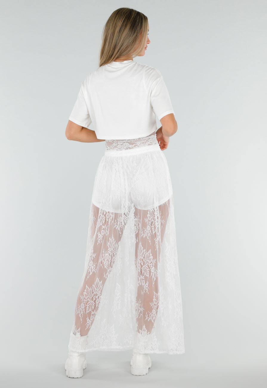 NEW120826 Witte Crop Top met Korte Mouwen en Vaste Kanten Rand