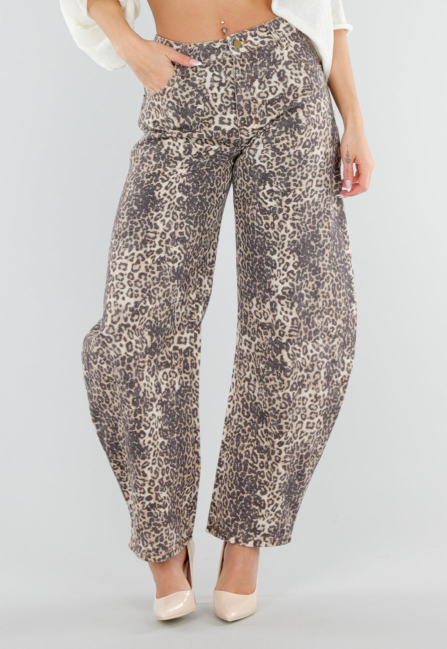 Panterprint Balloon Jeans met High Waist en Barrel Pijpen