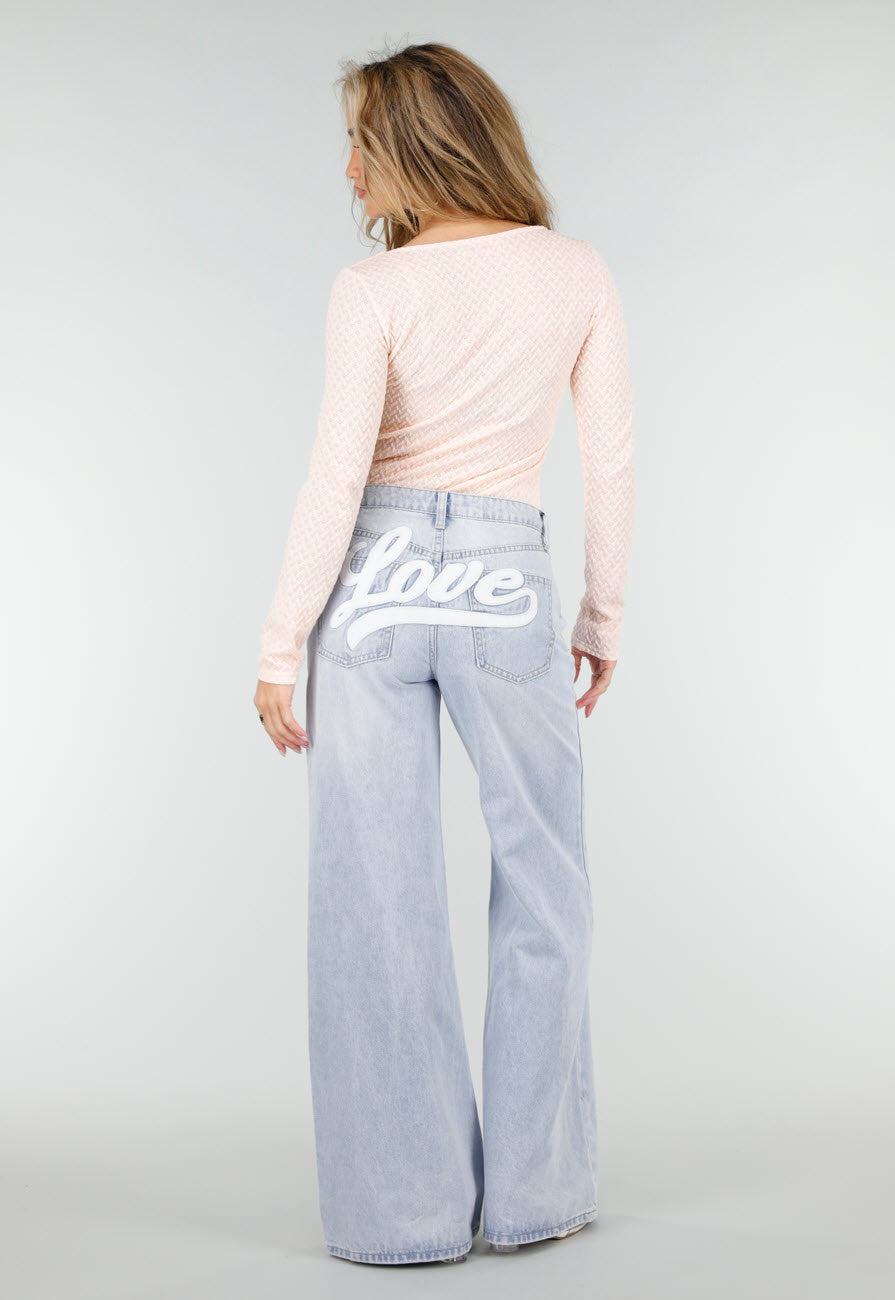 Lichtroze Stretch Top met Lange Mouwen en Vierkante Hals