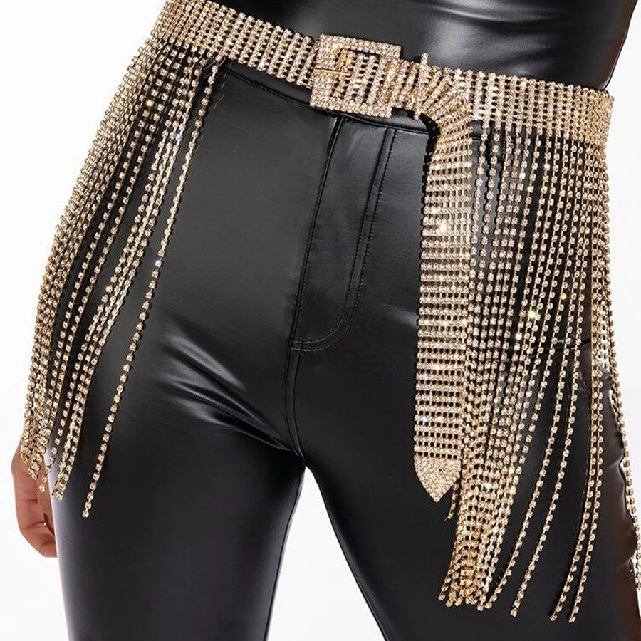 Gouden Waterval Strass Bodychain met Gesp