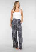 Donkerblauwe Wijde Broek met Beige Print