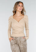 Beige Overslag Top van Stretchstof