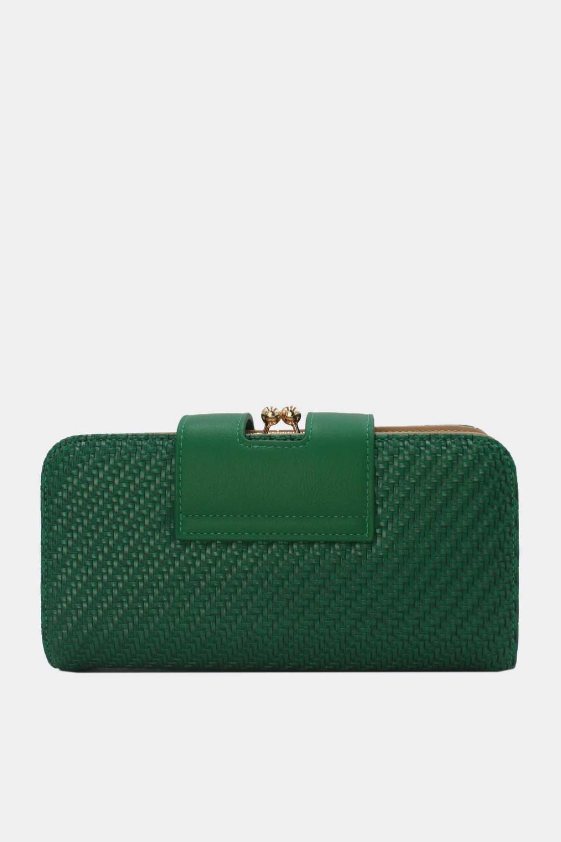 Groene Clutch met Goudkleurige Ketting en Gevlochten Textuur