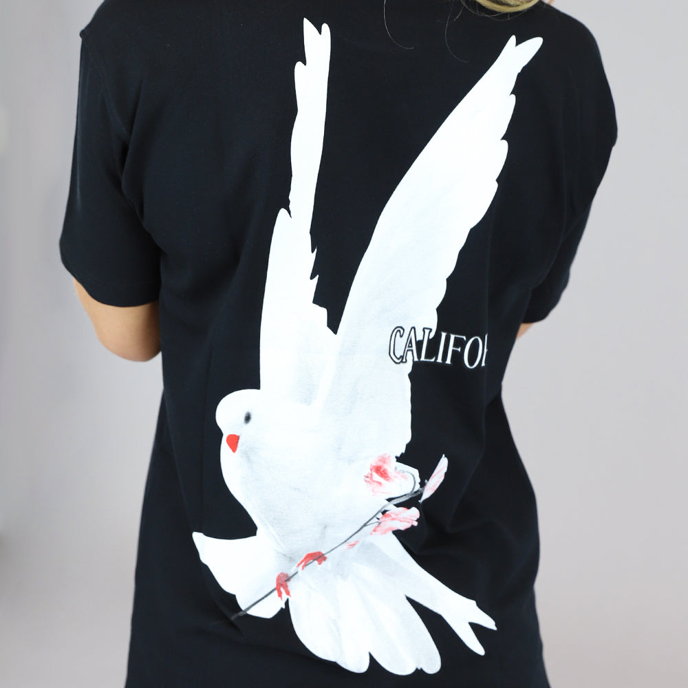 Zwart Oversized T-Shirt met Duif Print
