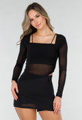 Zwarte Mesh Top met Ingewerkte Pads en Stretch
