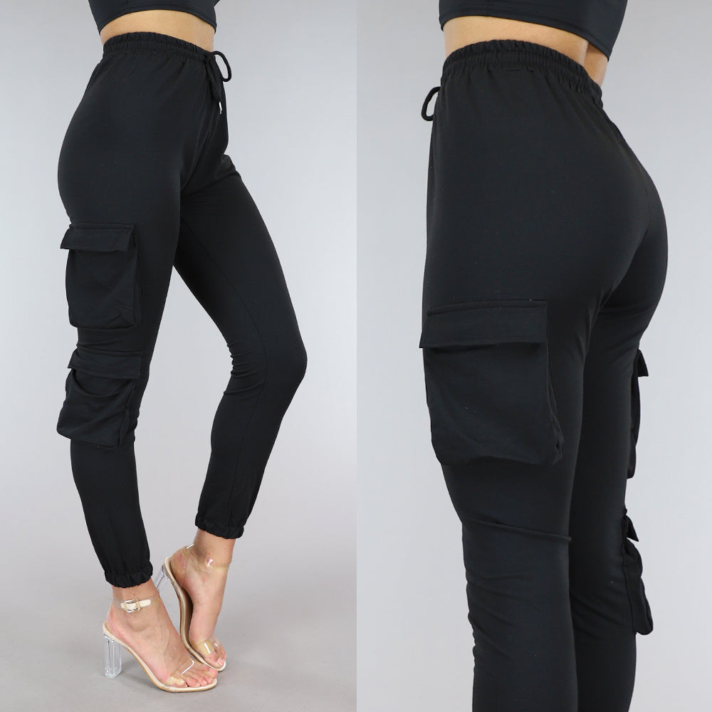 Zwarte Highwaist Cargo Broek met Zakken