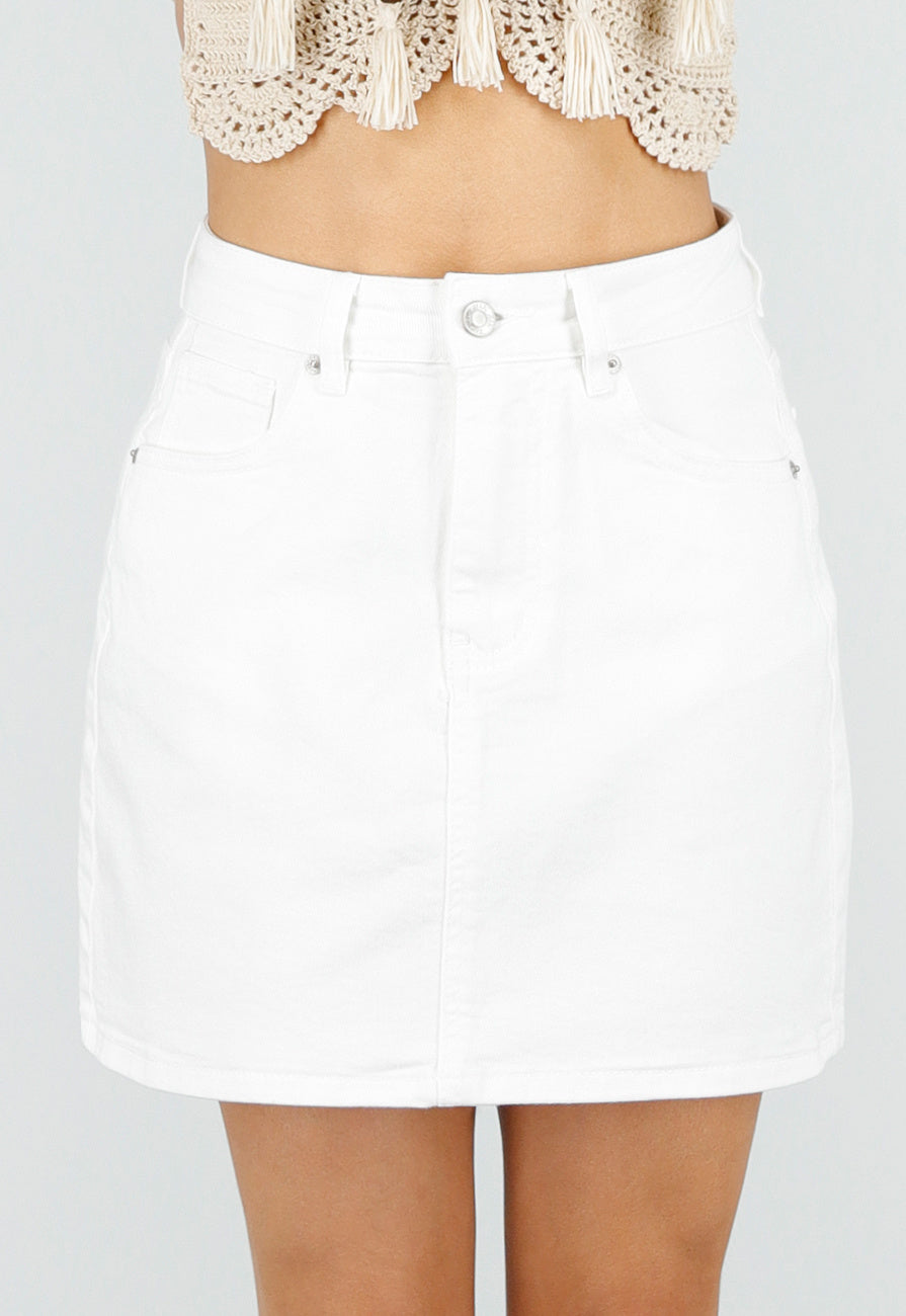 Witte Denim Mini Rok met Stretch en Steekzakken