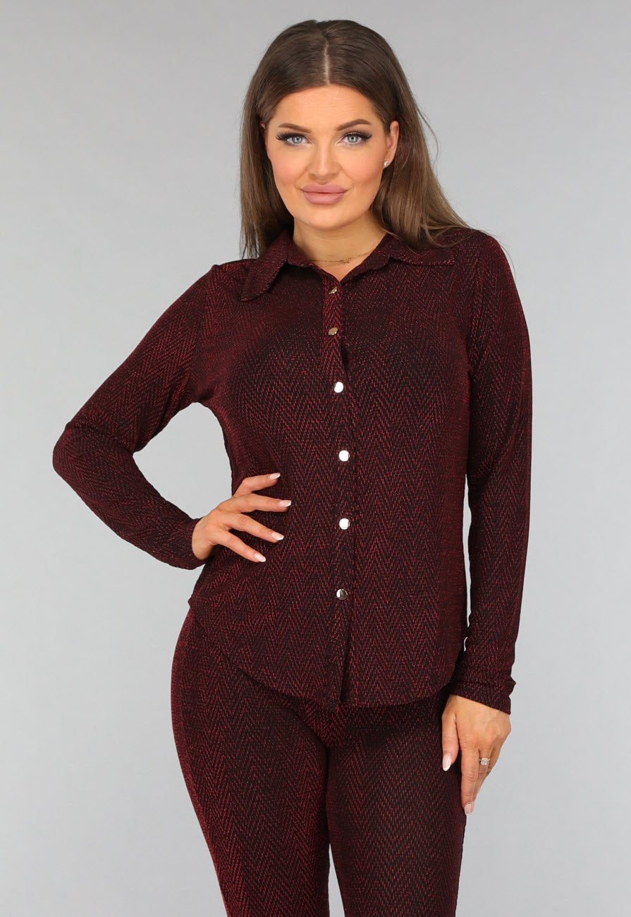 Rode Glitter Blouse met Zigzag Patroon
