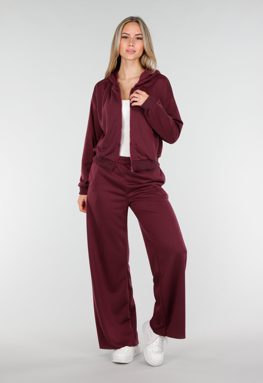Bordeauxrode Jogging Set met Vest en Wijde Broek