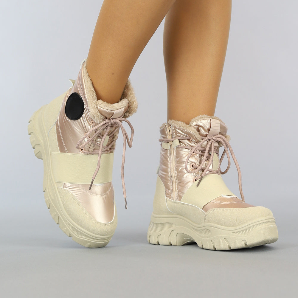 Beige/Rosé Snowboots met Elastische Band