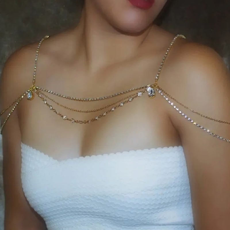 Gouden Layered Strass Bodychain met Steentjes