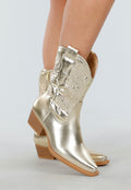 Gouden Cowboylaarzen met Metallic Look en Lage Hak