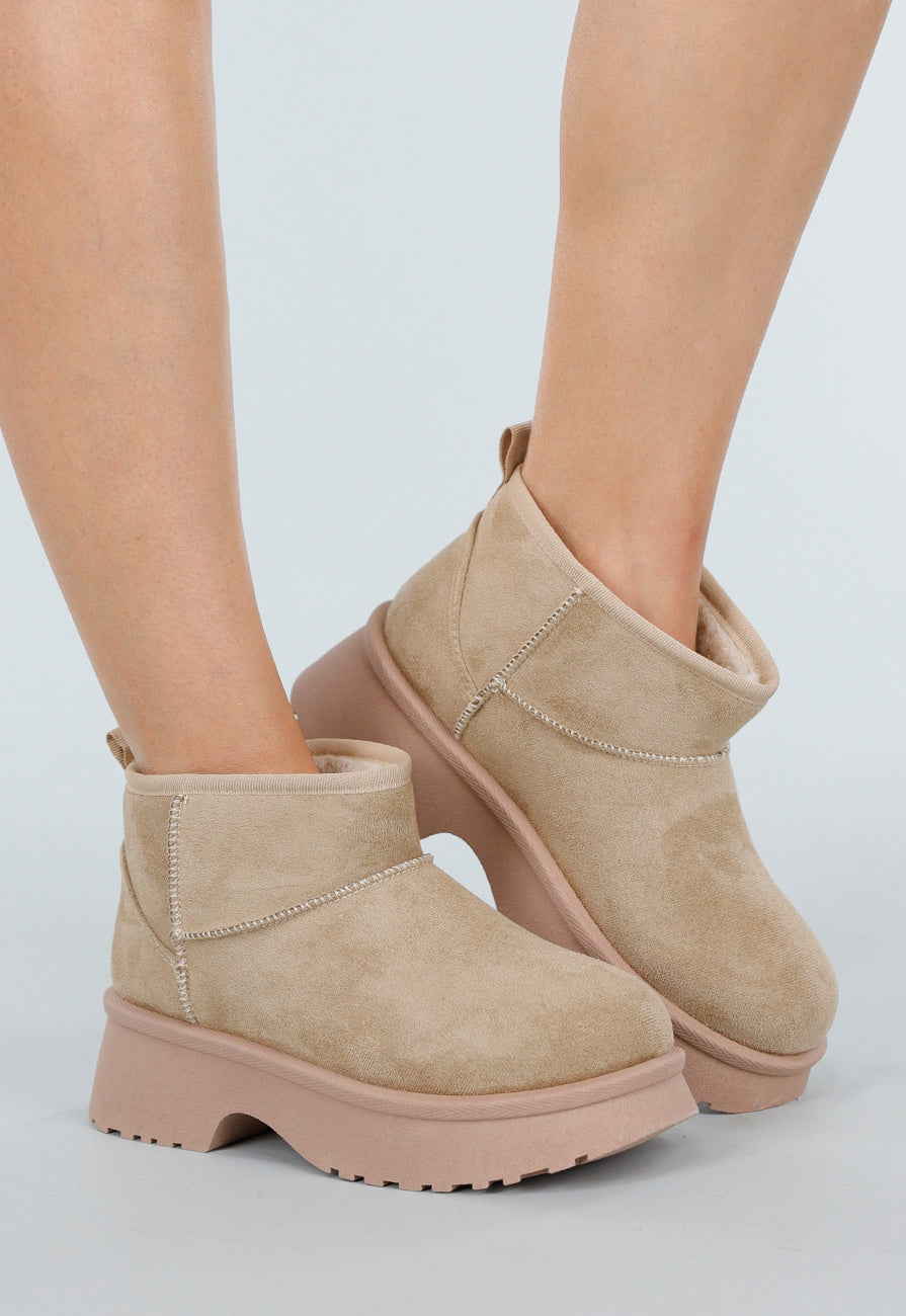 Beige Gevoerde Warme Boots met Teddy Binnenkant