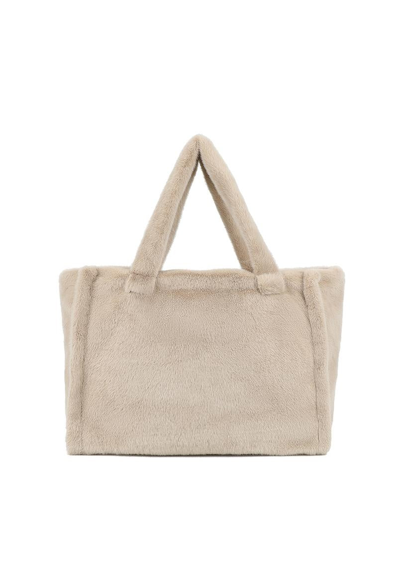 Beige Shopper Tas met Zachte Imitatiebontstructuur