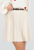 Beige Geplooide Plissé Rok met Riem