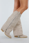 Beige Overlap Cowboylaarzen met Borduursel