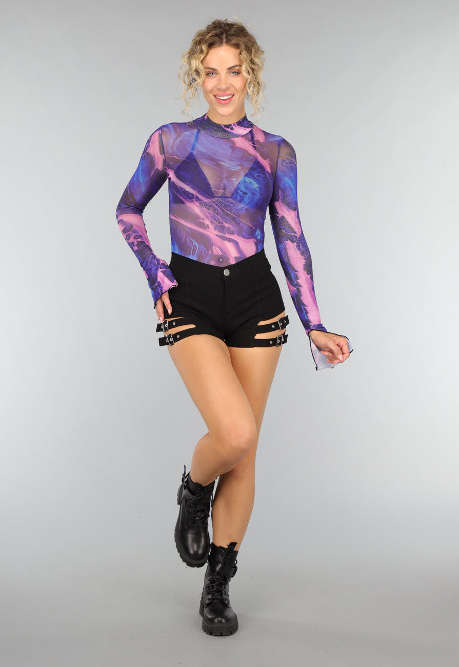 Zwart High Waist Broekje met Riempjes