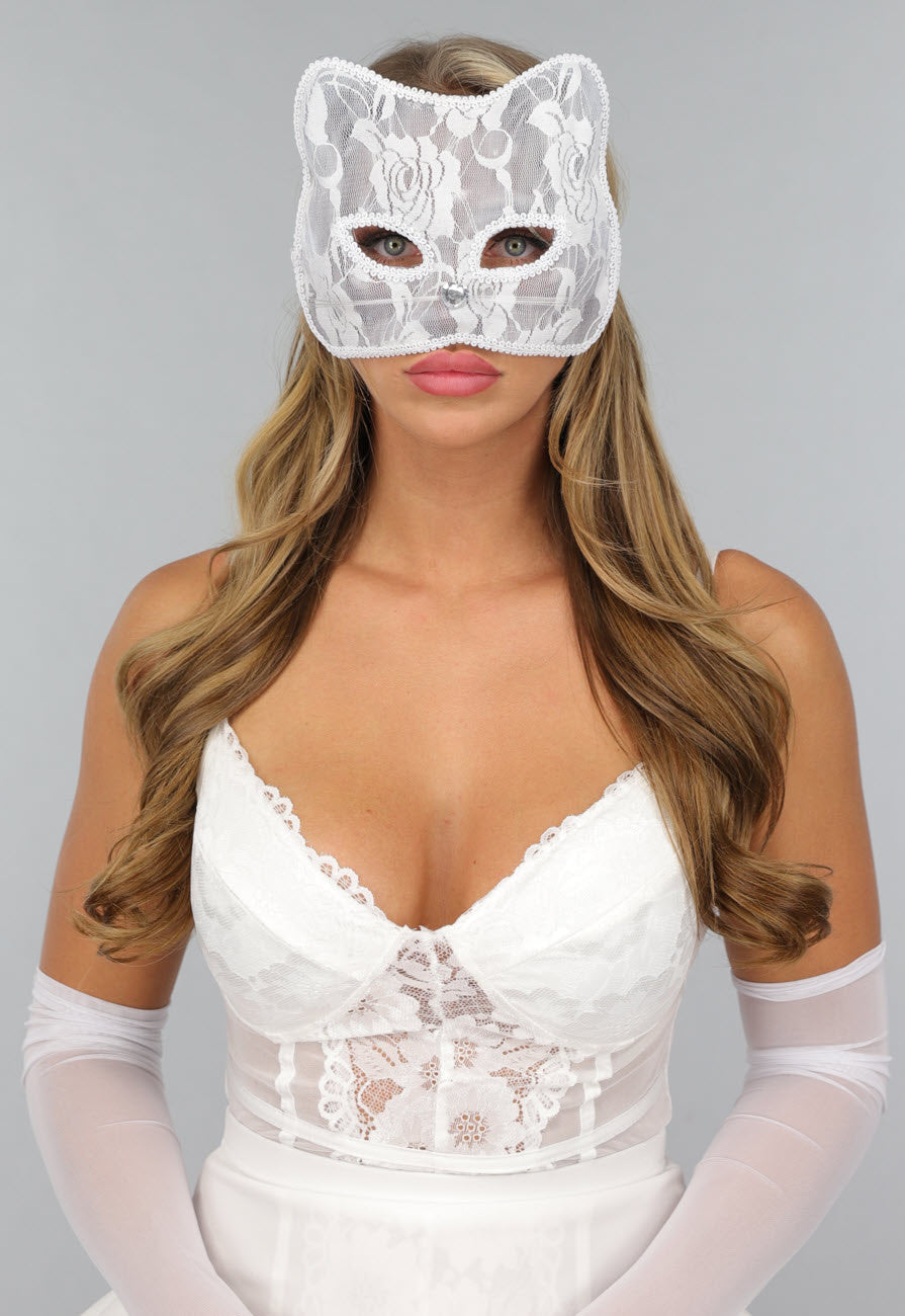 Wit Kanten Katten Masker